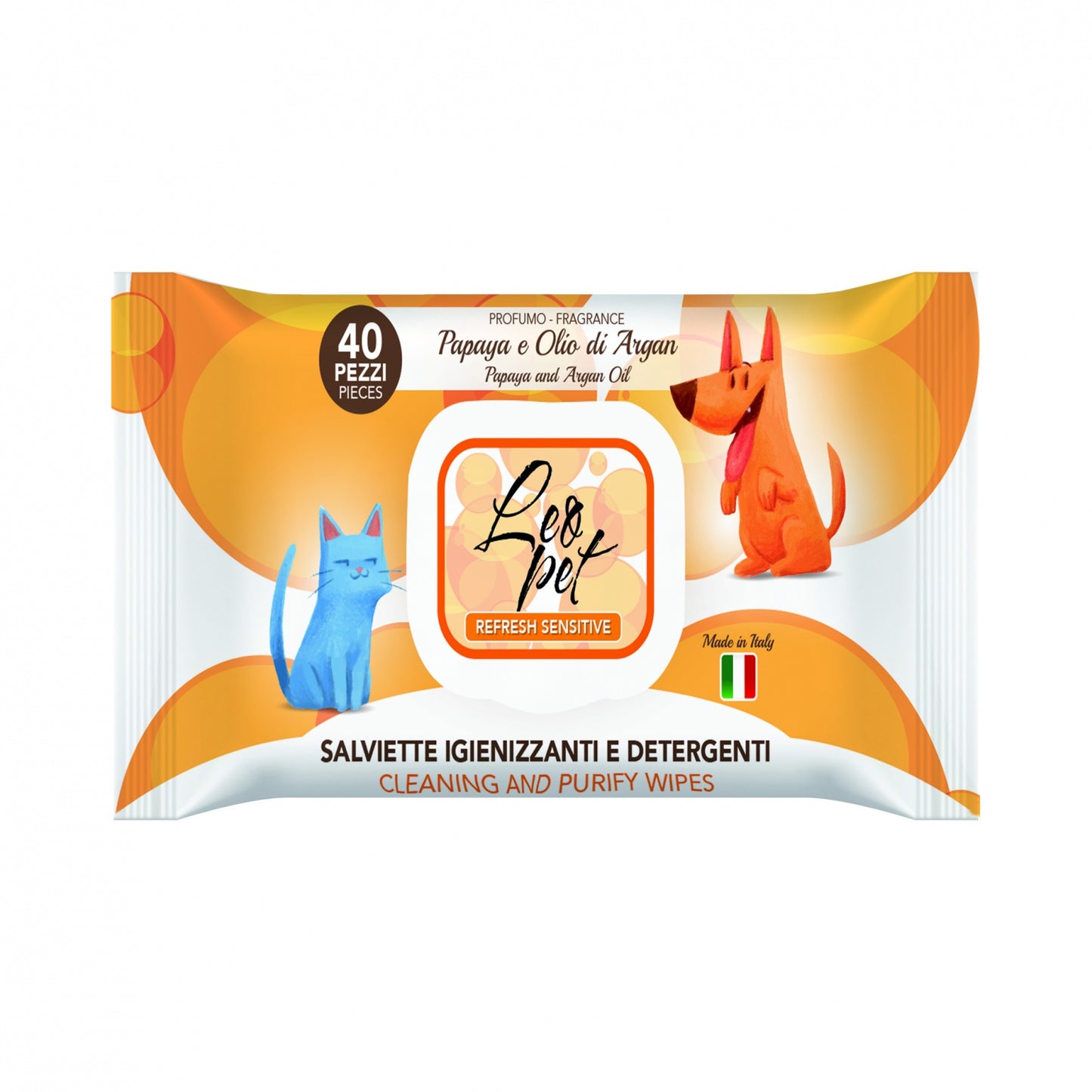 SALVIETTE IGIENIZZANTI E DETERGENTI ALLA PAPAYA & OLIO D’ARGAN DA 40 PEZZI